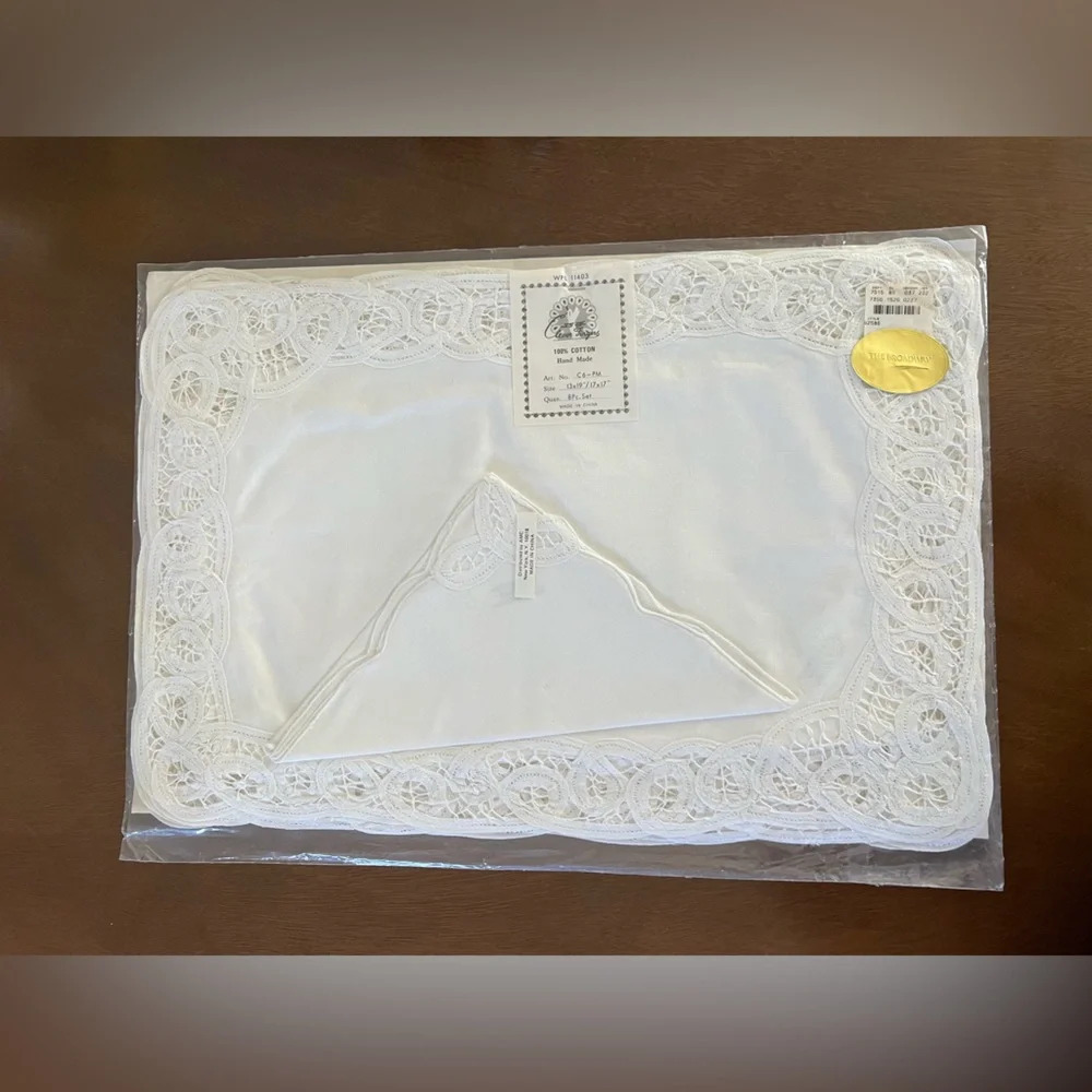 New Vintage Deadstock Clever Fingers White Cotton Lace Placemat Napkin Cottage
